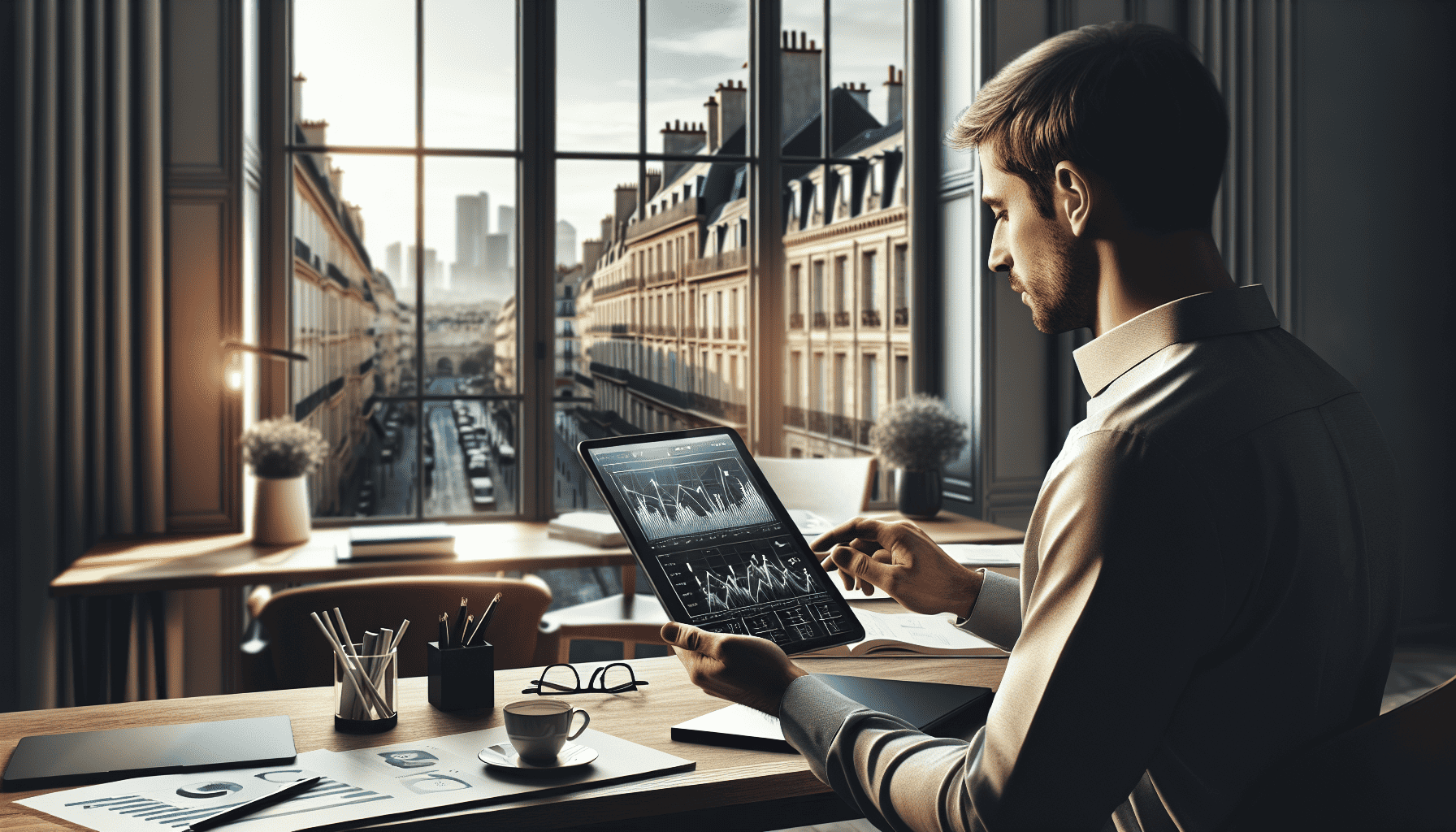 Zufriedener Nutzer beim sicheren Easybank Online-Banking und Trading am Tablet oder iPad